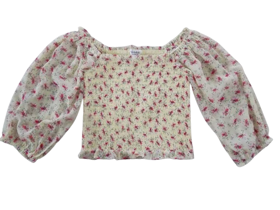 dívčí halenka crop top žlutá s květy vel. S