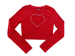 Dívčí červený crop top dl. rukáv srdce vel. S