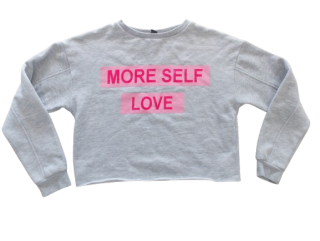 Dívčí crop top mikina šedá s nápisem vel. 158